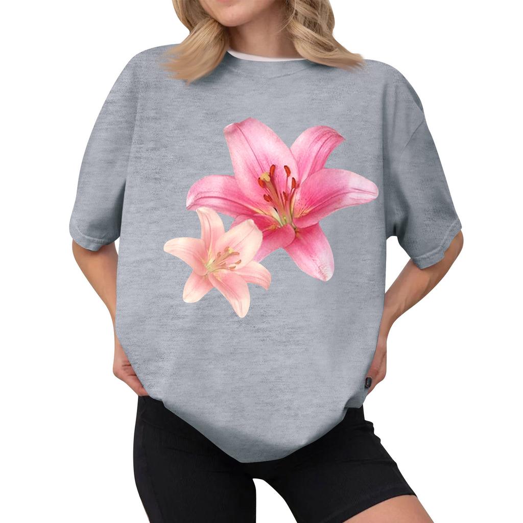 Women's Casual Printed T-Shirt Round Neck Pullover Short Sleeve Top