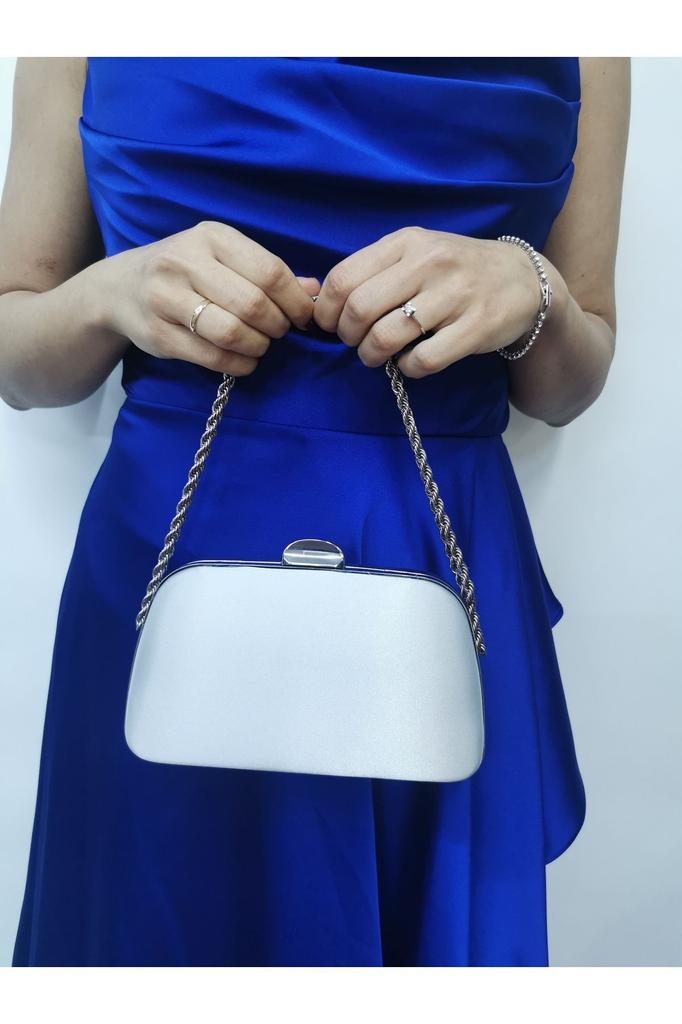 Women's Dress Bag Women's Satin Silver Evening Dress Clutch Portfolio Chain Strap Handheld Wedding Night Shoulder Bag