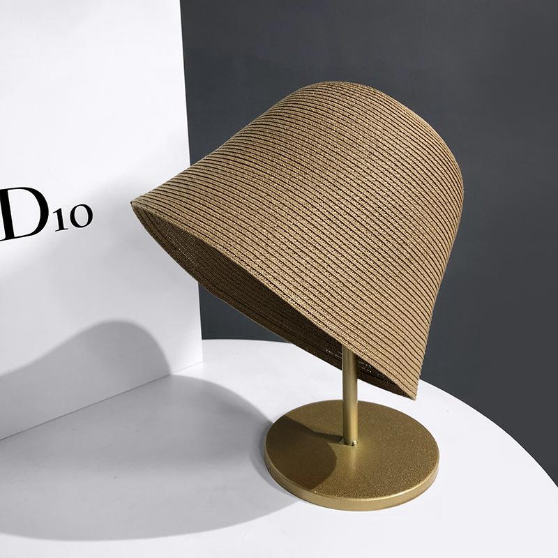 Straw breathable bucket hat Female Korean straw hat Versatile bucket hat Sunscreen sun hat Bell simple hat