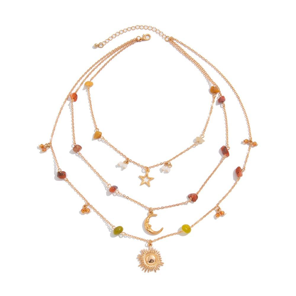 Bead Clavicle Chain Women Sun Moon Star Bowknot Clavicle Necklace Y2K Multilayer Necklace Girls