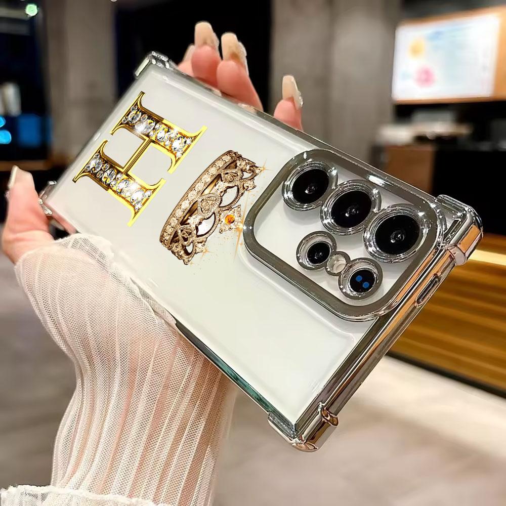 Funda For Samsung S26 Ultra Phone Case For Galaxy S25 FE S26 S24 S23 S22 S21 Ultra S20 Plus Clear Cover Letter H X V U D A Crown