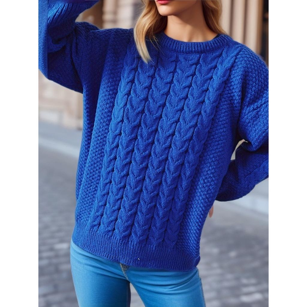 Женский модный винтажный вязаный пуловер с круглым вырезом и длинным рукавом с массивной иглой