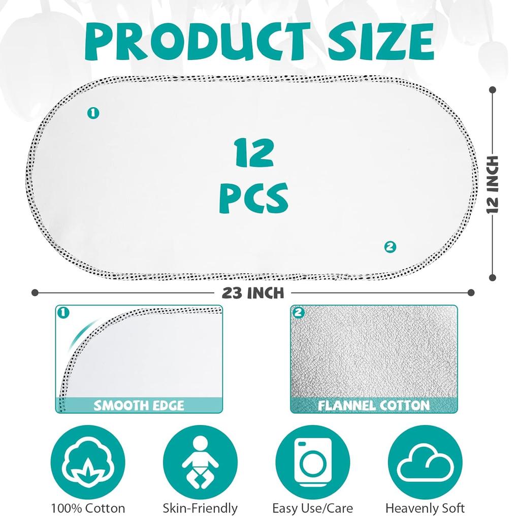 Chumia 12 Pack Baby Waterproof Changing Pad Liners Portable Baby Changing Mat Soft Flannel Cotton Reusable Table Cover Liners for Boys Girls