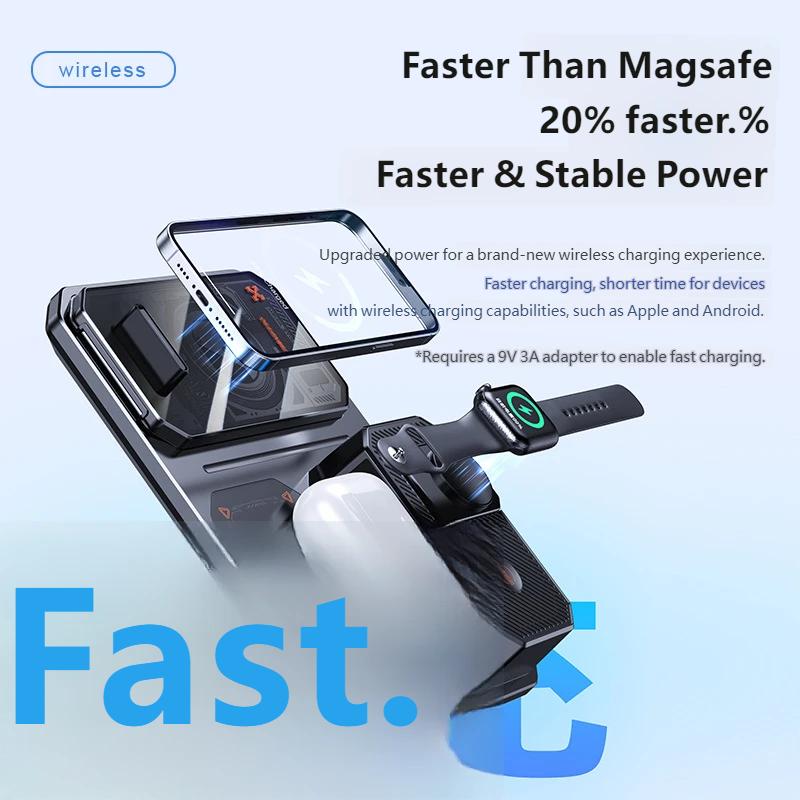 Automatic Lift Dual-Coil 3-in-1 Wireless Charger Station, Fast Charging Dock for Phone Watch Earbuds, Multi-Device Charging Stand with LED Display