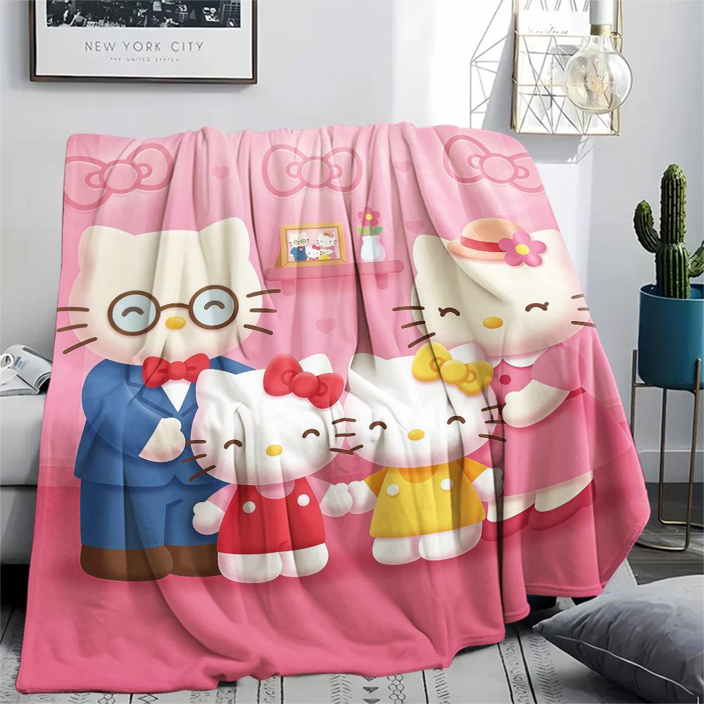 1 шт. Фланелевое одеяло с милым принтом Hello Kitty, Высокое качество, Для всех сезонов, Декор для дома, Тепло и уют, Идеально для рождественских подарков