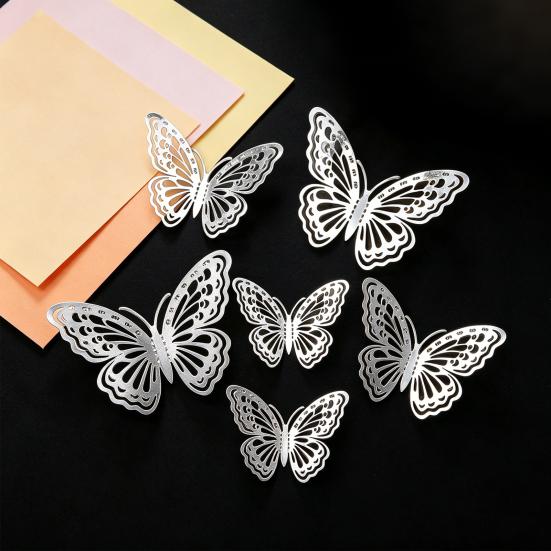 Yousheng 12 Pcs 3D Butterfly Wall Decor 3 Sizes Metallic Hollow Butterfly Decal for Birthday Party Cake Decoration Removable DIY Wall Art Mural for