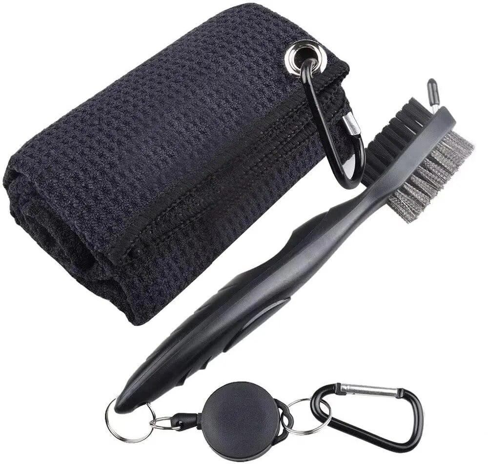 Golf Club Brush and Towel Cleaner Kit,Dual Sided Groove Cleaning Brush with Spike for Putter Wedge Ball Groove