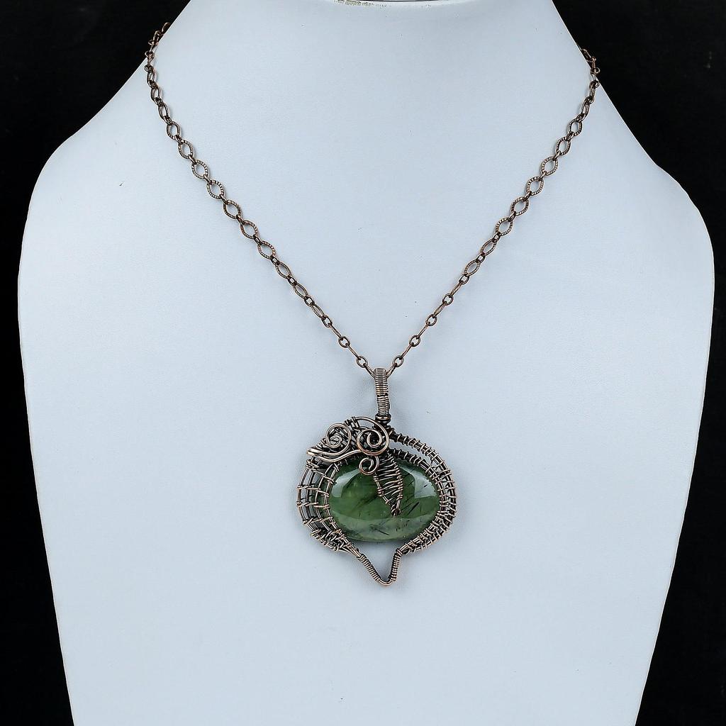 Подвеска из мха и пренита, подвеска из медной проволоки, ручная работа, подвеска из настоящего драгоценного камня, ювелирное изделие, обернутое медной проволокой, уникальный кулон, подарок для жены