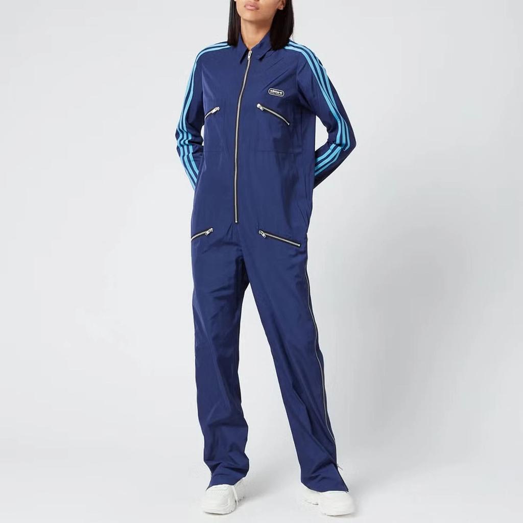 adidas X Lotta Volkova Полосатый удобный повседневный комбинезон на молнии для женщин, темно-синий GE5842