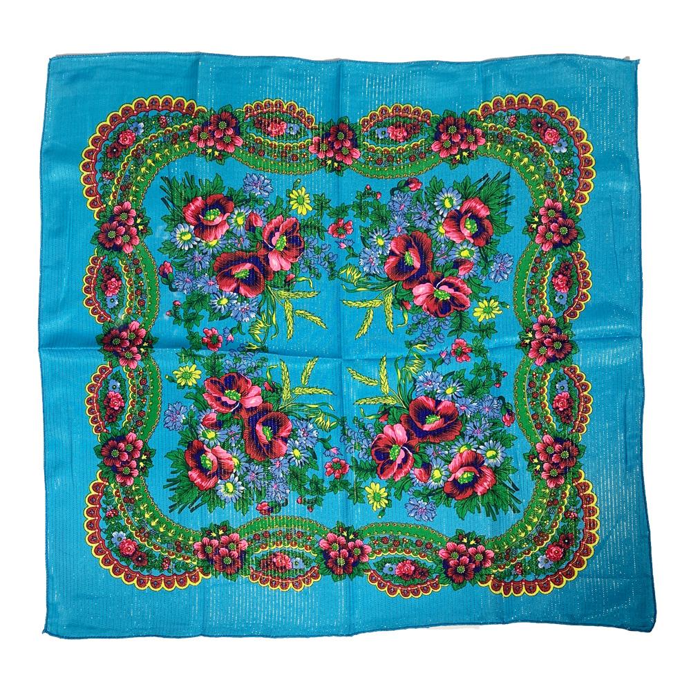 70 см Золотая нить Цветочный принт Русский платок Украинский шаль Бабушка Квадратный бандана Женский головной платок