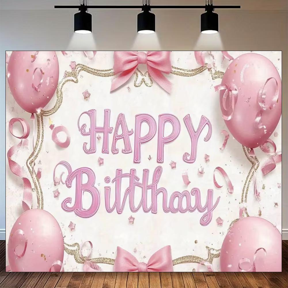 Pink Bow Tie Girls Background Birthday Party Decoration Balloon Flowers Diamond Backdrop Supplies Kids Baby Photo Props Gifts