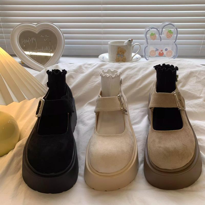 Ретро туфли-лодочки на толстой подошве с мелким вырезом женские новые весенние, подходящие к юбкам, универсальные туфли Мэри Джейн с круглым носком