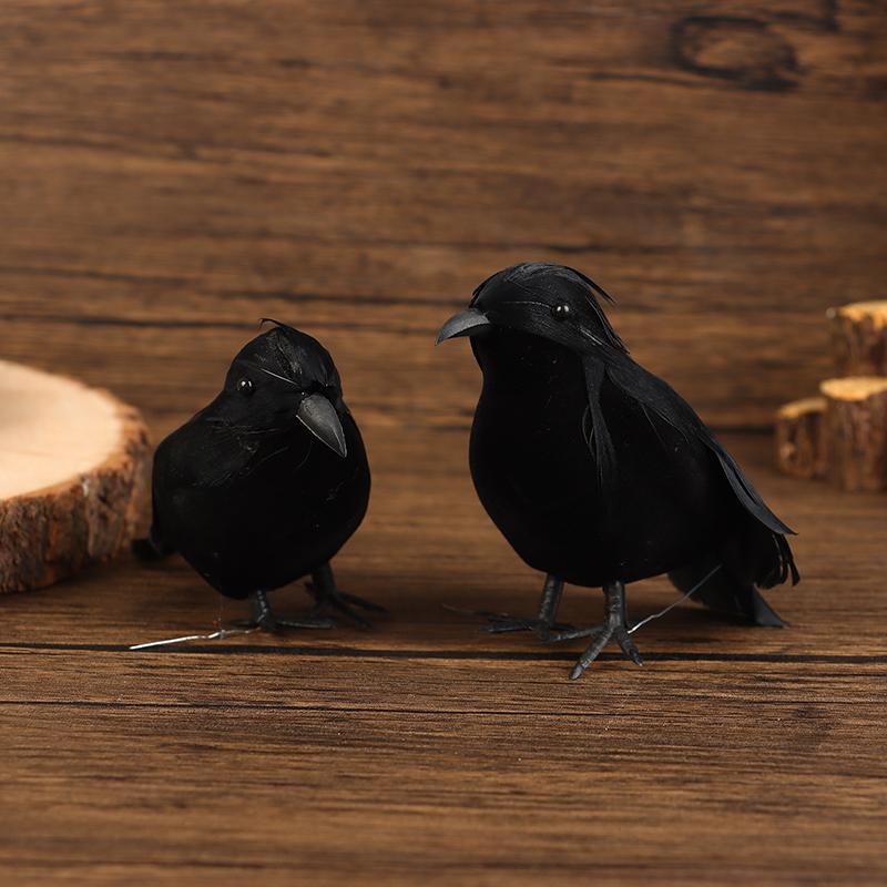 Small Simulation Fake Bird Realistic Halloween Black Crow Model Ornament Simulation Bird Home Decoration Animal Creepy Toy