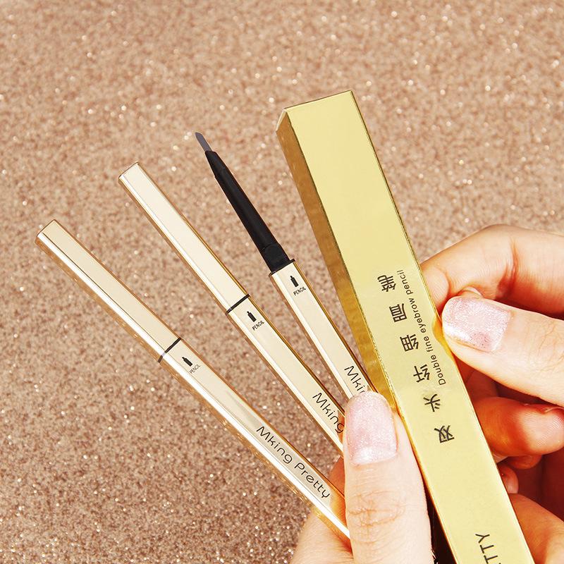 Small Gold Bar Double-Ended Eyebrow Pencil | Ultra-Fine Waterproof Triangle Tip | Long-Lasting & Smudge-Proof Natural Look