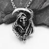 2023 Japanese & Korean Skull Scythe Pendant Necklace - Titanium Steel Punk Style for Men