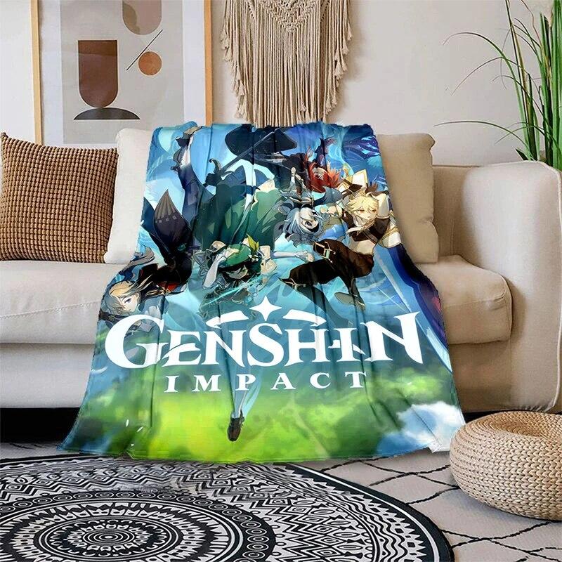 Genshin Impact мягкий плюшевый диван-кровать, современное фланелевое одеяло с героями мультфильмов, Gedruckt Bettdecke Geschenk, одеяла для пикника