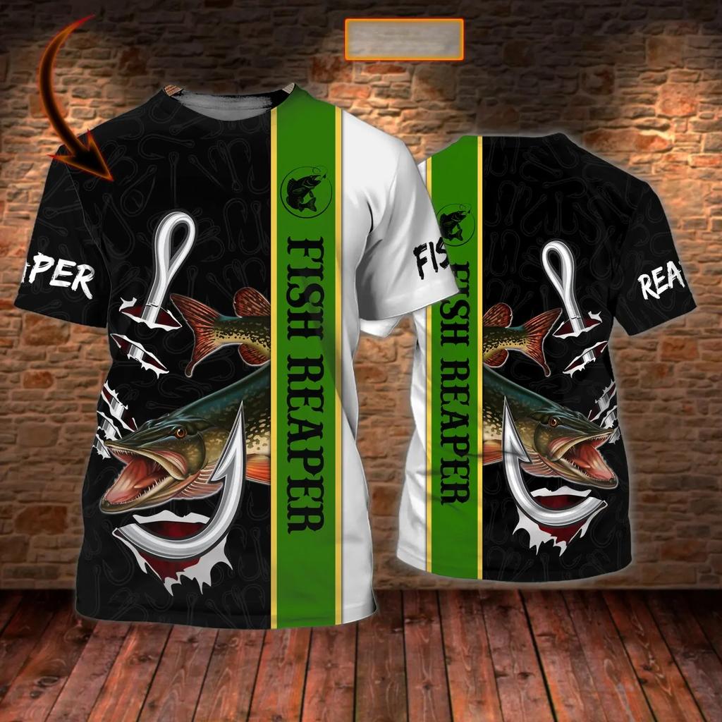 Мужские футболки с надписью «Рыбалка» с персонализированным именем 3D-принтом по всей поверхности, классная летняя футболка унисекс с коротким рукавом