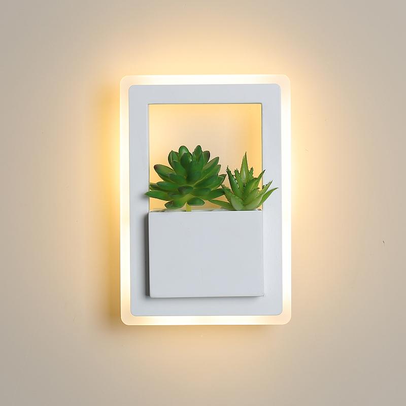 Rectangle 220x150mm 11W Modern Led Bedside Wall Lamp White Color with Plant Led Wall Lights for Bedroom Living Room Wall Sconce