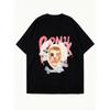 Oversized T-Shirt Black Graphic Print with Face and Text PORNik Casual Streetwear Fashion Statement Top for Women