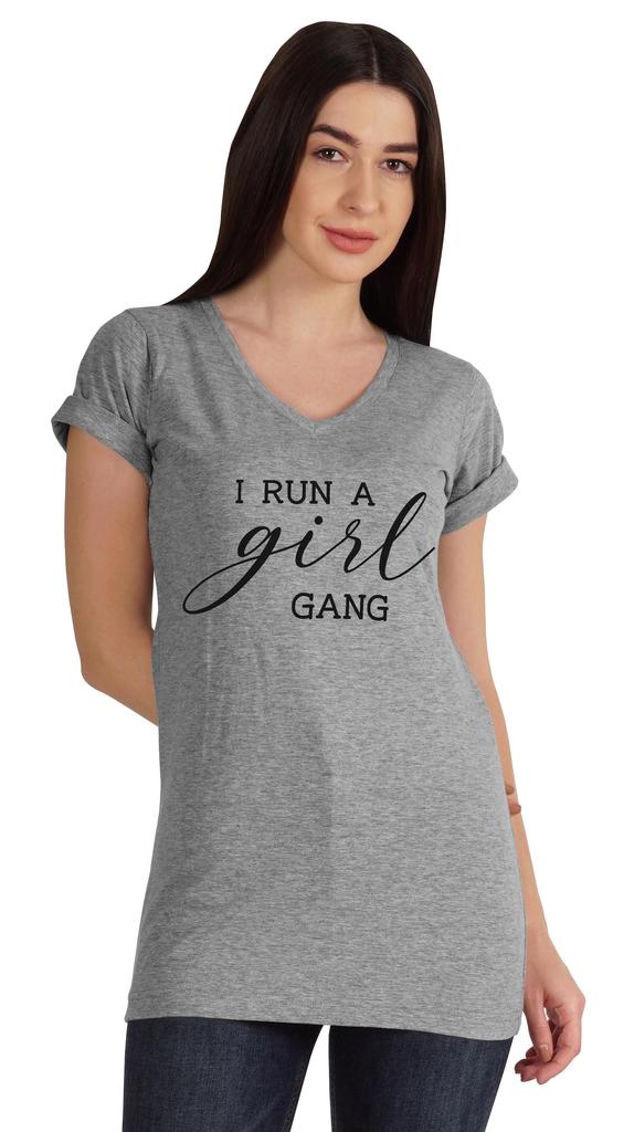 Inkmeso Футболка с V-образным вырезом и надписью «I Run A Girl Gang», хлопок, Mommy Life, для мам