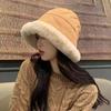 Hundreds of Net Red Padded Lambswool Fisherman Hat Casual Wide Brim Warm Plush Basin Hat