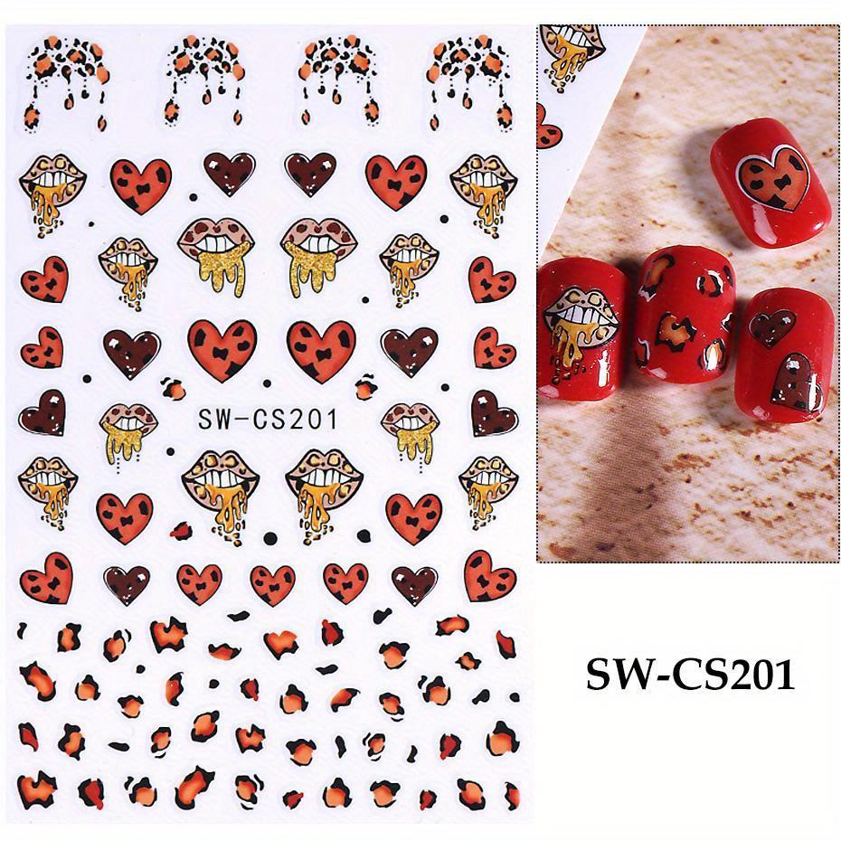 3D Sexy Lips Stickers Leopard Print Love Heart Letter Pink Rose Red Lips Valentines Manicure DIY Romantic Nail Decoration