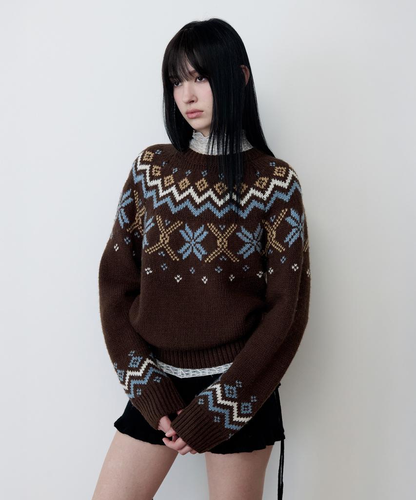 ROLAROLA Jacquard Nordic Wool Knit Brown