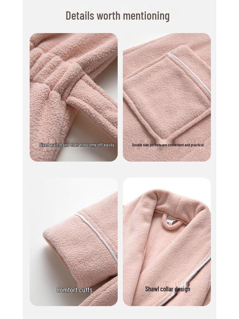 Комплект коралловых флисовых пижам для пары: Женский и мужской длинный, толстый, теплый халат для осени и зимы