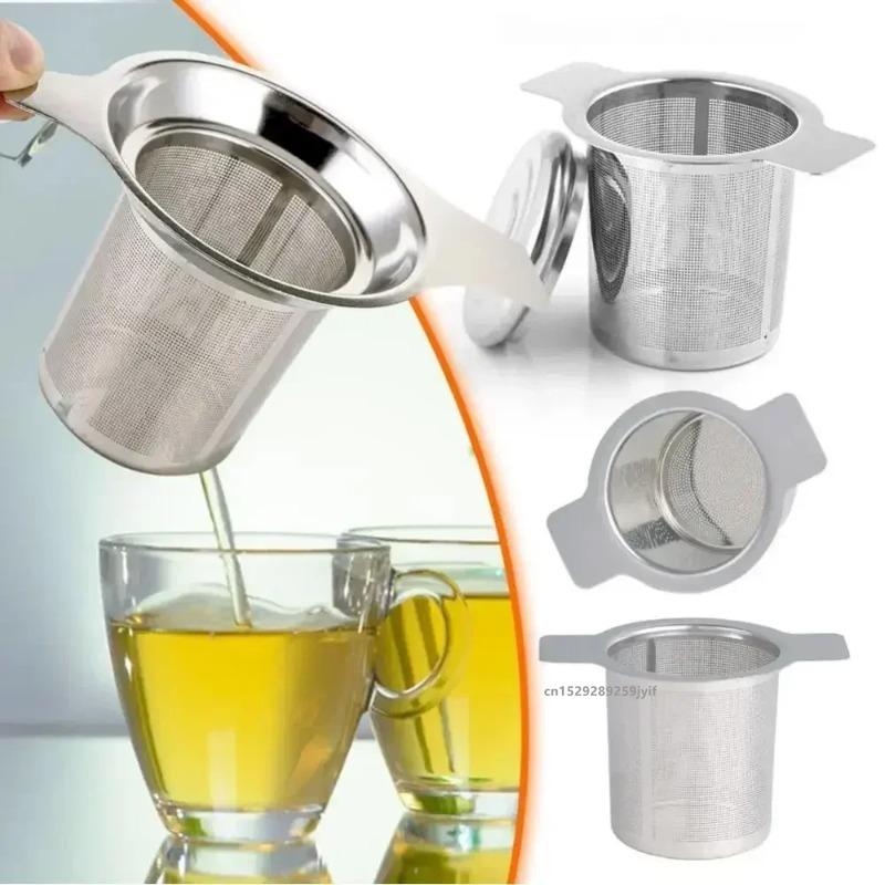 Stainless Steel Double Handle Loose Leaf Tea Infuser, Fine Mesh Coffee Filter Spoon with Lid, Hanging Leak-proof Tea Strainer