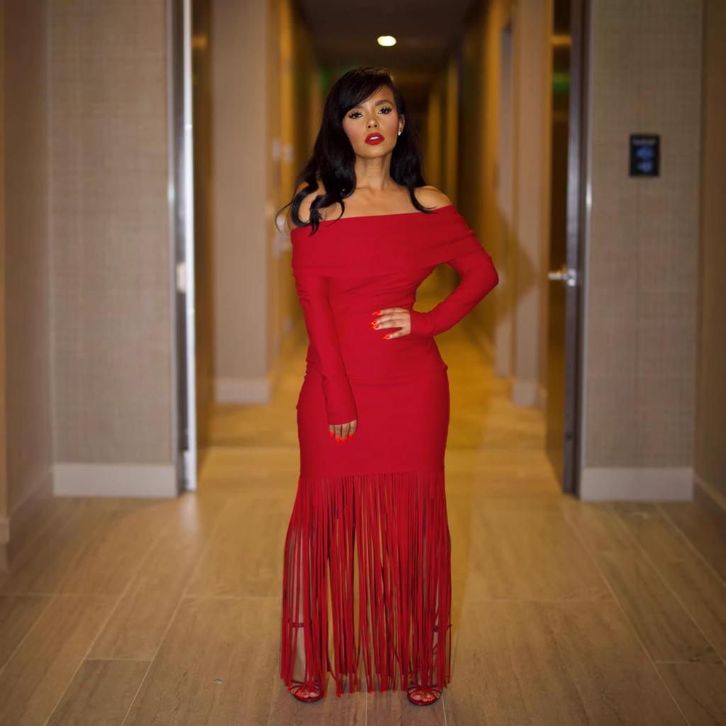 Европейское и американское вечернее платье-футляр на одно плечо с бахромой