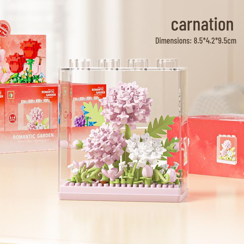 Peony Preserved Flower Potted Plant Model: Desktop Ornament & Educational Building Blocks Toy Gift for Best Friend