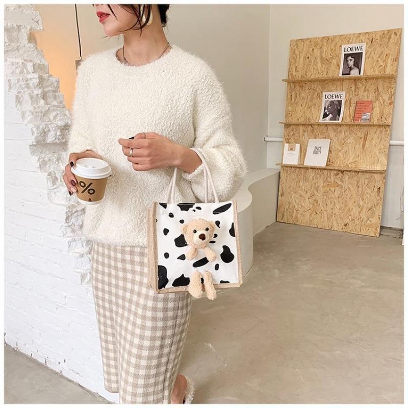 Simple Fashion Cute Bear Handbag Cartoon Canvas Bag Portable Fabric