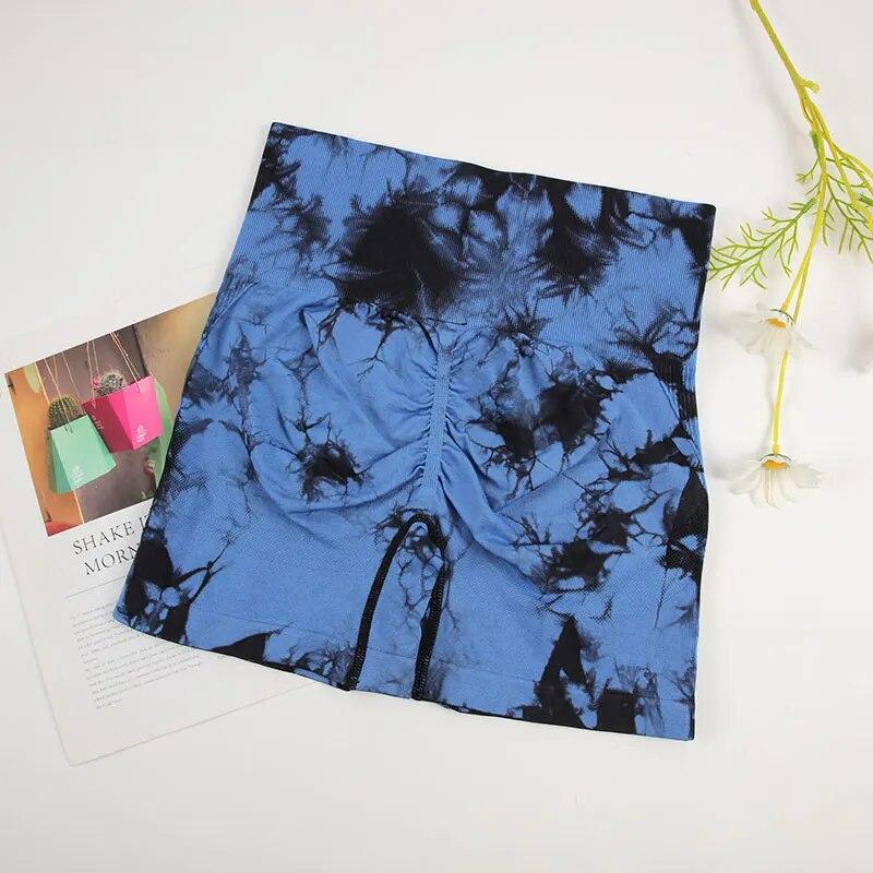 Tie Dye Набор для йоги Женские шорты для йоги с высокой талией Бесшовные леггинсы для тренировок Бесшовный спортивный костюм Велоспорт Бюстгальтер для бега Спортивный костюм Эластичный фитнес-наряд