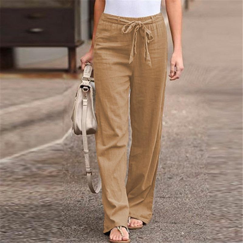 Summer Elastic Waist Solid Color Wide Leg Pants Loose Pants Female