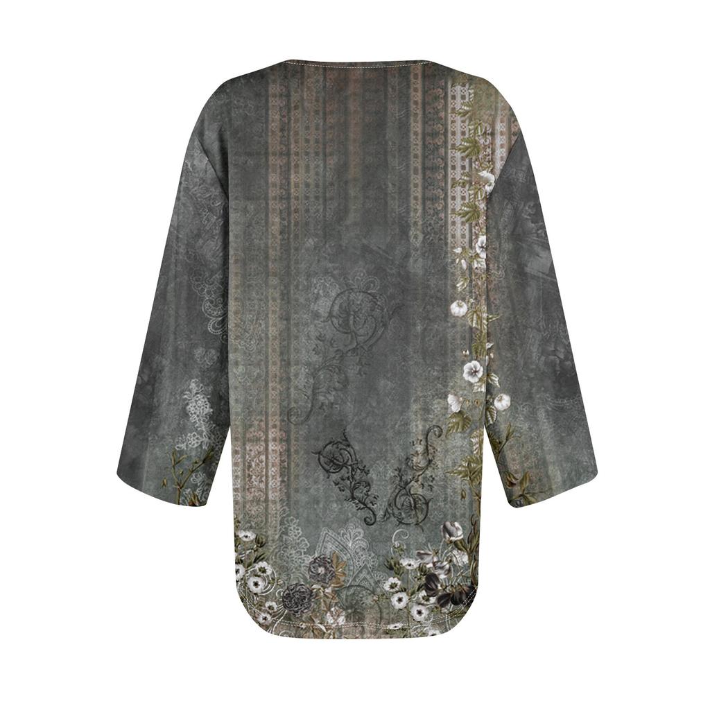 Рубашки с рукавом 3/4 для женщин, милые топы, футболки с рисунком, блузки, повседневные базовые топы больших размеров, пуловеры