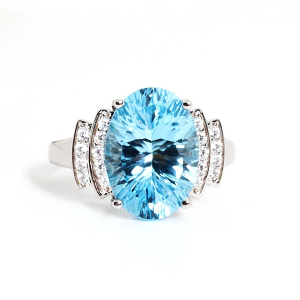 Кольцо с натуральным небесно-голубым топазом 8,50 карат, овальный драгоценный камень 10*14 мм, стерлинговое серебро 925 пробы, классический дизайн, изысканное ювелирное изделие для женского юбилея