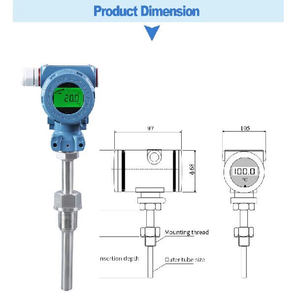 4-20mA RS485 Output LCD Display Temeprature Transmitter 0-200 Degree 0-300 Degree M20*1.5 PT100 Temeprature Signal Sensor