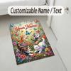 Cat Theme Crystal Velvet Rug Personalized Custom Name Text Soft Floor Mat Home Decor