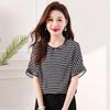 Женская полосатая шелковая футболка с коротким рукавом большого размера - 2024 Летний модный топ для похудения