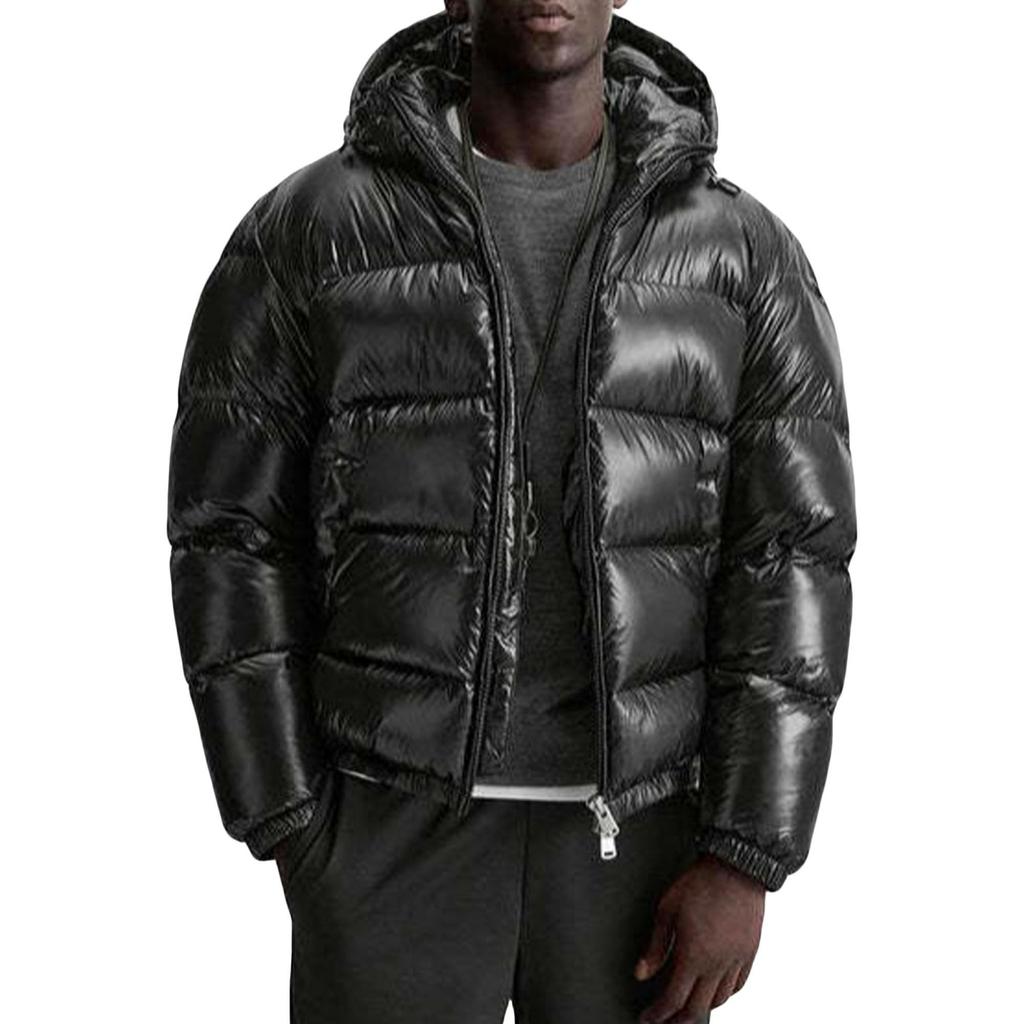 Men's Casual Solid-color Long-sleeved Hooded Cotton-padded Jacket, Men's Thickened Warm Loose Pocket Bread Jacket Coat