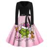 Women's Fashion V-neck Casual Slim-fit Christmas Print Long-sleeved Dress
