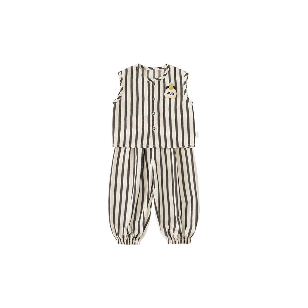 Kids Summer Sleeveless Striped Panda Outfit With Soft Fabric For Children Ages 3 To 8