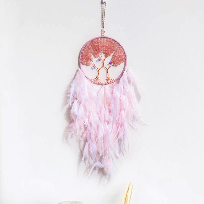 Tree Of Life Dream Catcher Handmade Pink Gravel Wall Hangings Feather Craft Home Decor Wind Chimes Dreamcatchers Room Decorate Quality