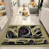 Khaki Gold Tuned Supercar Wheel Detail Comic Print Area Rug Non‑Slip Rectangular Floor Mat Auto Fan Decor for Gaming Bedroom Living Room