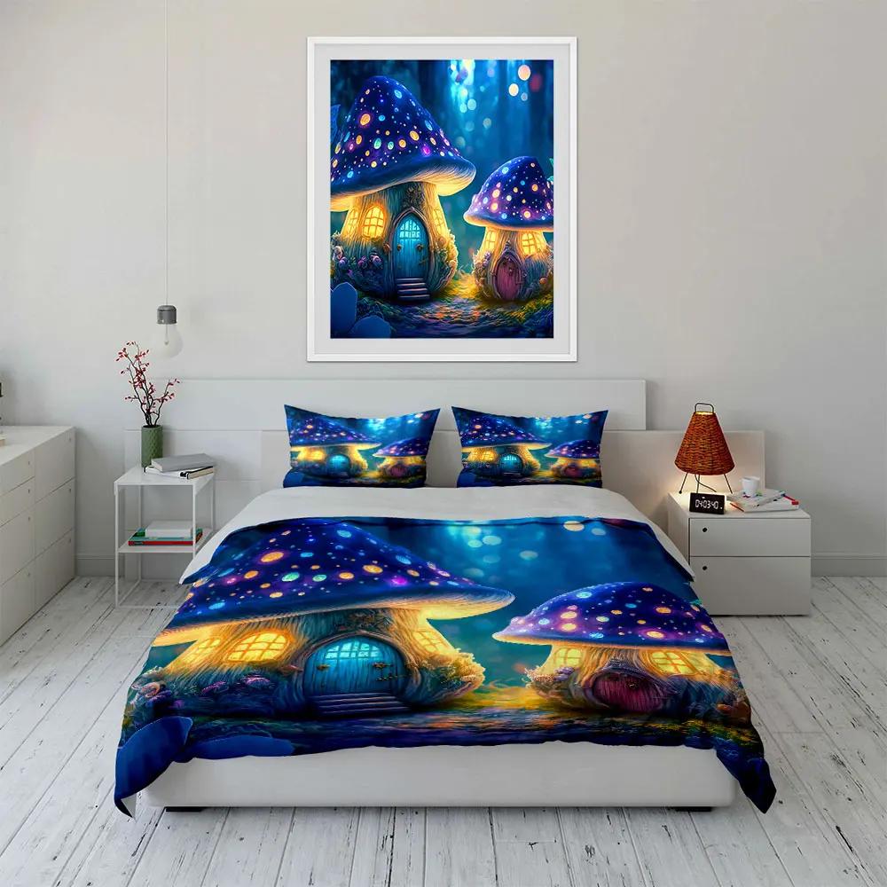 "Fairy Mushroom House Decoration Set" Multiple sizes kid's and adults' bedroom Exquisite 3PC bedding set gift