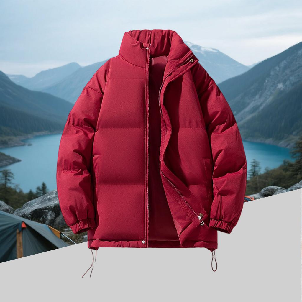 Men's Fleece-Lined Down Cotton Jacket - Loose Style With Zip Pockets, Warm, Casual & Versatile