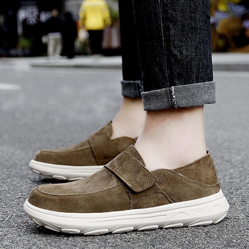 2024 New Large Size Men's Shoes Leather Dude Loafers Trendy Casual Shoes Men's Velcro Lazy Shoes