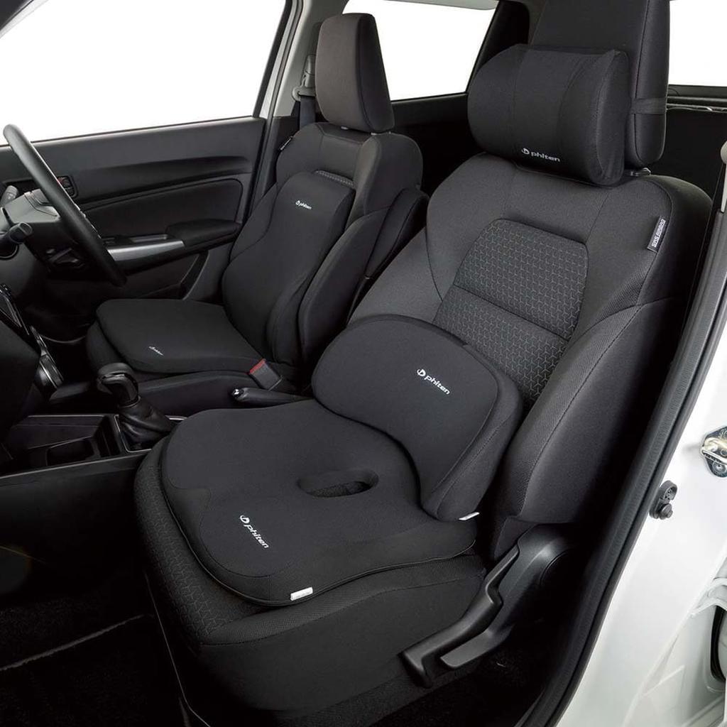 BONFORM Phiten Lumbar Support Seat 38 x 18 Made with Aqua Support Lower Back Relieves Lower Back Pain and Cushion, cm, Black, Titanium, Low-Rebound