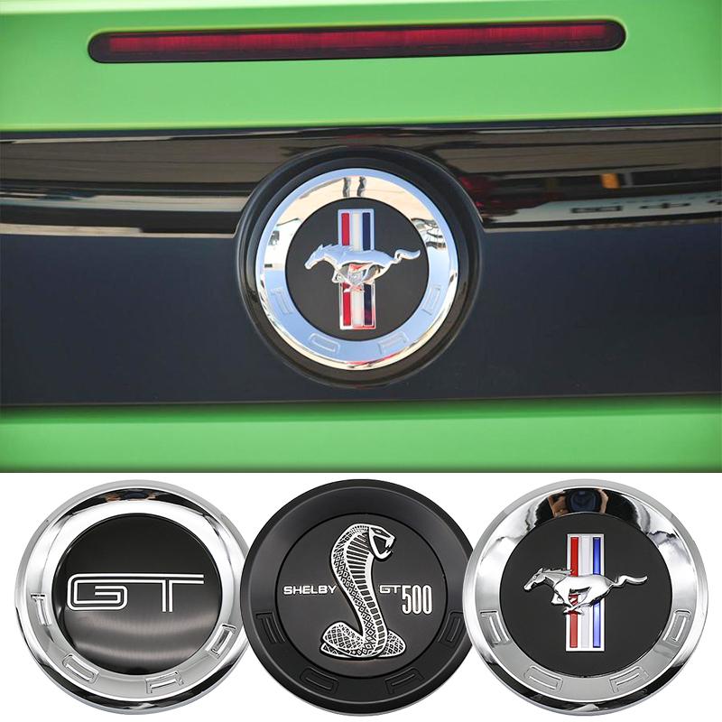 BQYI9 15CM ABS Car Tail Emblem Trunk Round Badge Sticker For Ford Mustang 5.0 ROUSH SHELBY GT 500 Cobra LAGUNA Tail Box Cobra Shape GT