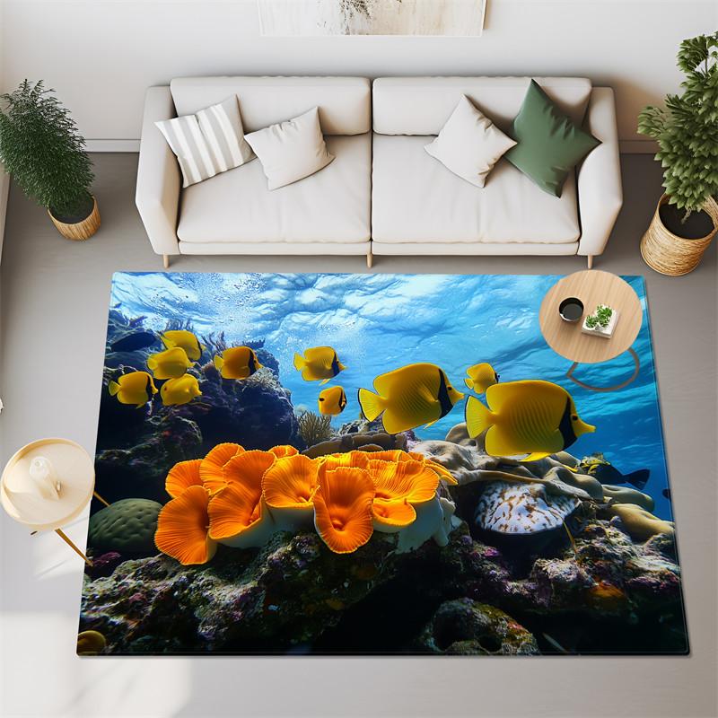 3D Sea Fish Turtles Big Carpet For Bedroom Living Room Super Soft Absorbent Sponge Bathroom Floor Mat Cute Toilet Rug Non-slip